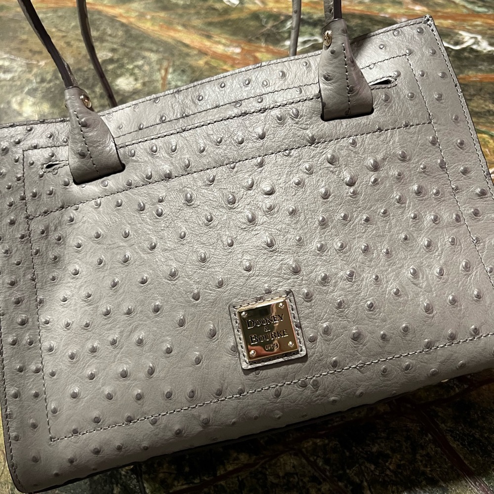 Like NEW Authentic Dooney & Bourke Gray Ostrich Leather Janine Satchel